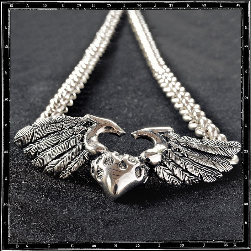 Large 3D heart & wings pendant