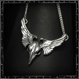 Winged bird skull pendant w. chain