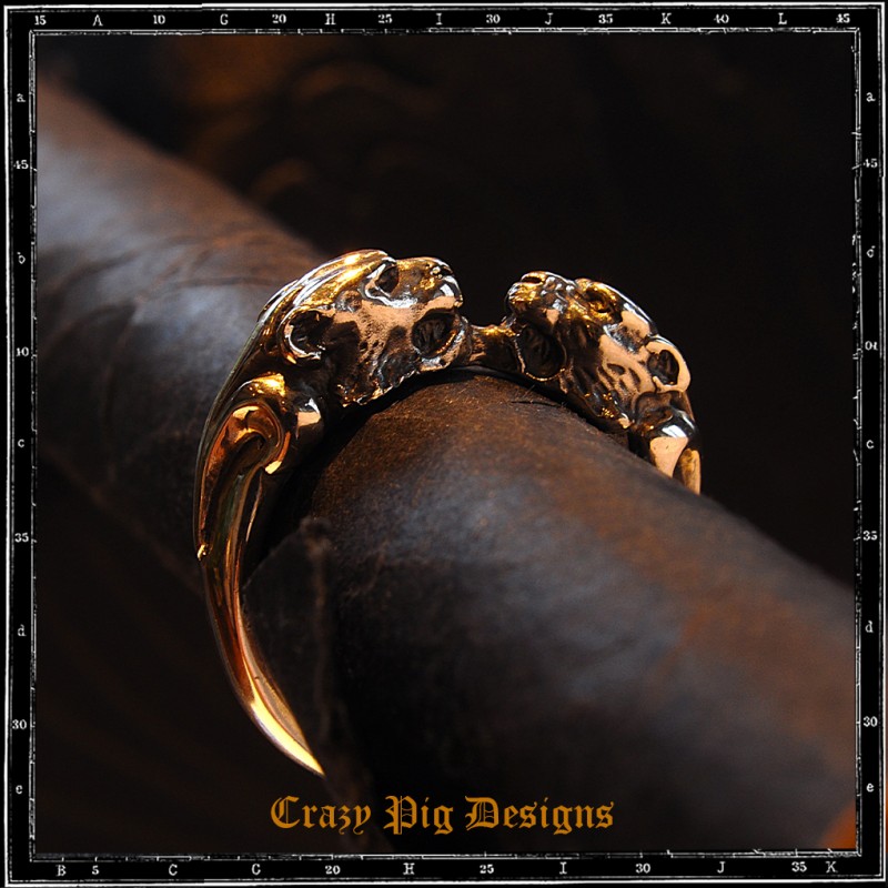 CRAZY PIG TWO TIGER HEADS 2タイガーヘッド リング Two Tiger head ring - crazy pig designs - silver ring