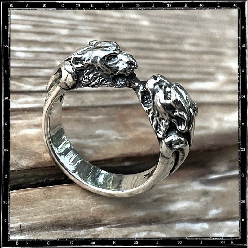 Two Tiger head ring - crazy pig designs - silver ring