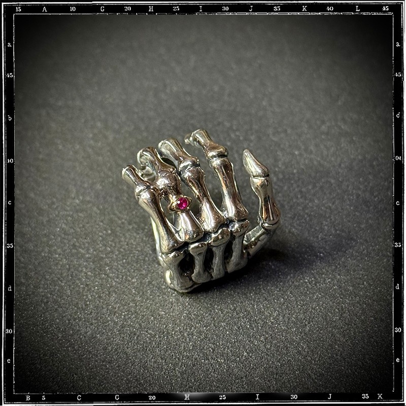 Custom Bone Hand Ring (Large) with Gold ring and Stone Setting Custom Bone Hand Ring (Large) with Gold ring and Stone Setting