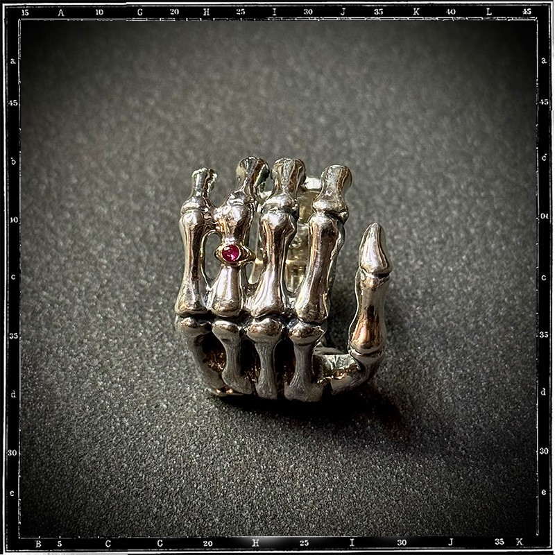 Custom Bone Hand Ring (Large) with Gold ring and Stone Setting Custom Bone Hand Ring (Large) with Gold ring and Stone Setting