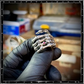 Custom Bone Hand Ring (Large) with Gold ring and Stone Setting Custom Bone Hand Ring (Large) with Gold ring and Stone Setting