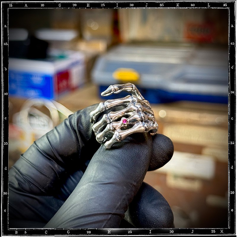 Custom Bone Hand Ring (Large) with Gold ring and Stone Setting Custom Bone Hand Ring (Large) with Gold ring and Stone Setting