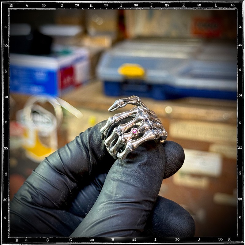 Custom Bone Hand Ring (Large) with Gold ring and Stone Setting Custom Bone Hand Ring (Large) with Gold ring and Stone Setting