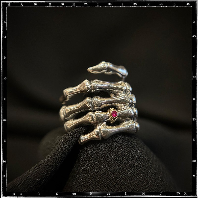 Custom Bone Hand Ring (Large) with Gold ring and Stone Setting Custom Bone Hand Ring (Large) with Gold ring and Stone Setting