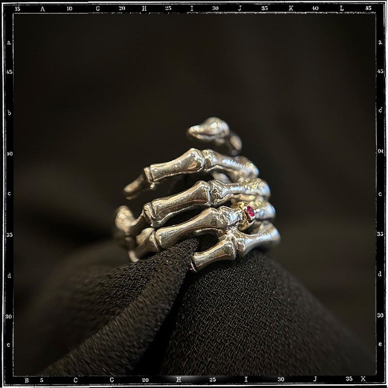 Custom Bone Hand Ring (Large) with Gold ring and Stone Setting Custom Bone Hand Ring (Large) with Gold ring and Stone Setting