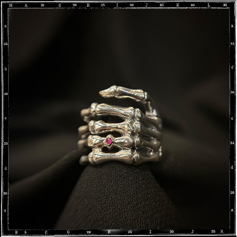 Custom Bone Hand Ring (Large) with Gold ring and Stone Setting Custom Bone Hand Ring (Large) with Gold ring and Stone Setting