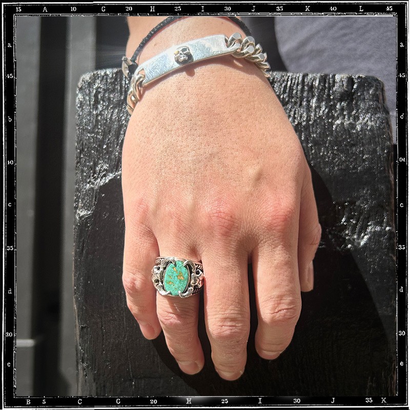 Custom Cow Skull Turquoise Ring