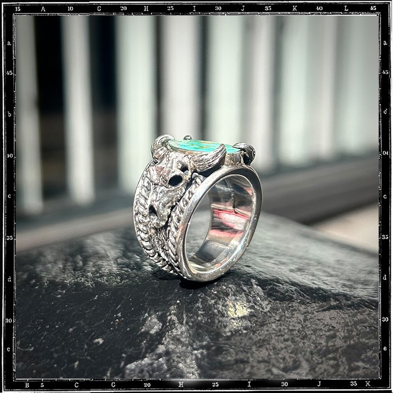 Custom Cow Skull Turquoise Ring