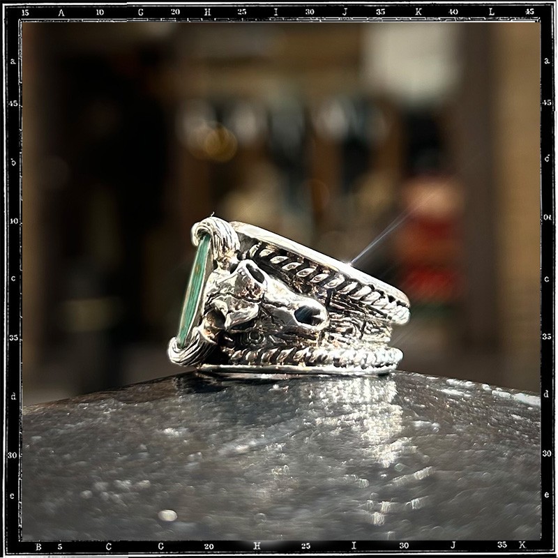 Custom Cow Skull Turquoise Ring