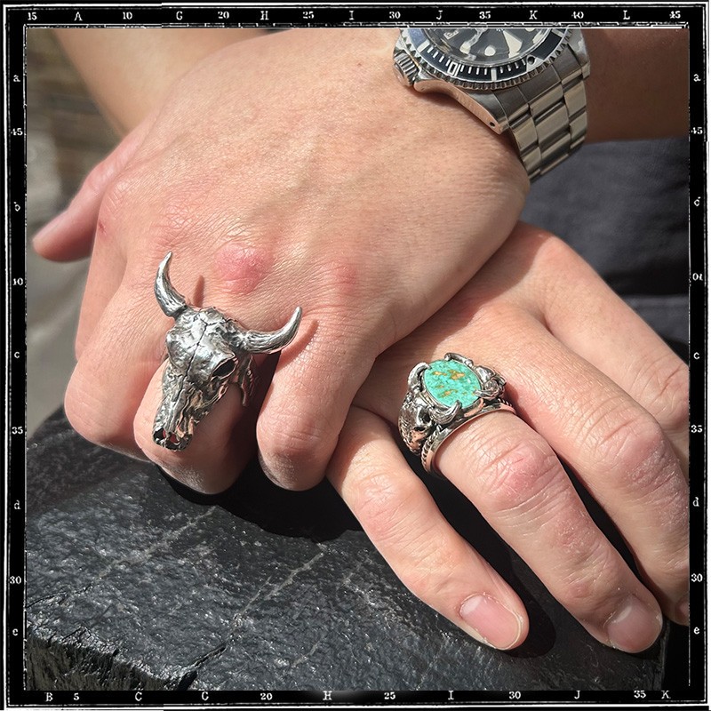 Custom Cow Skull Turquoise Ring