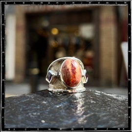 Custom Fire Opal & Amethyst Classic Ring