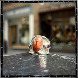 Custom Fire Opal & Amethyst Classic Ring Custom Fire Opal & Amethyst Classic Ring