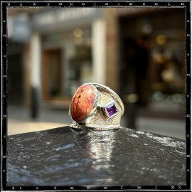 Custom Fire Opal & Amethyst Classic Ring Custom Fire Opal & Amethyst Classic Ring