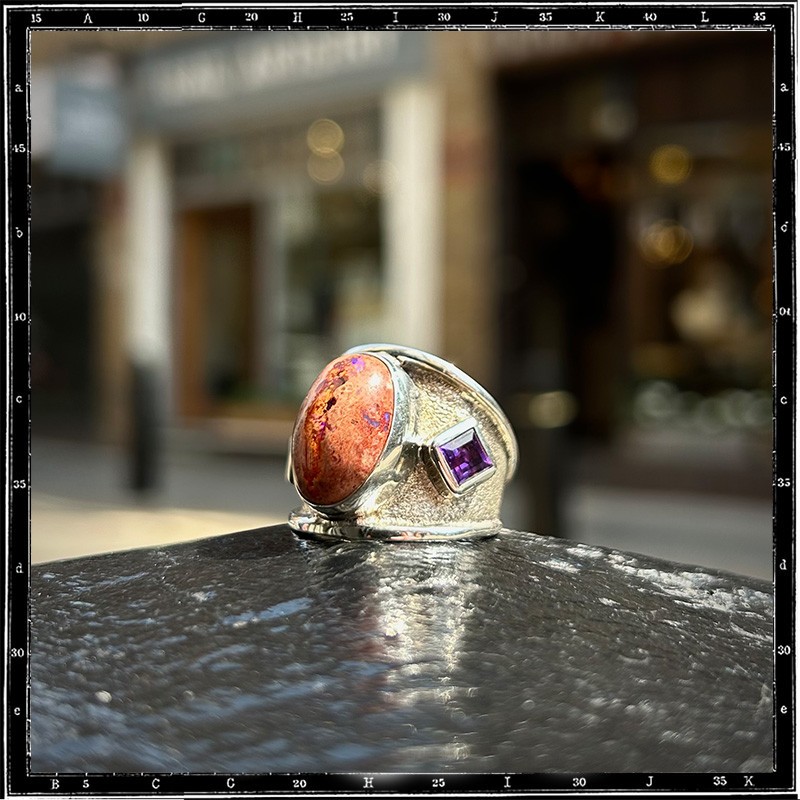Custom Fire Opal & Amethyst Classic Ring Custom Fire Opal & Amethyst Classic Ring