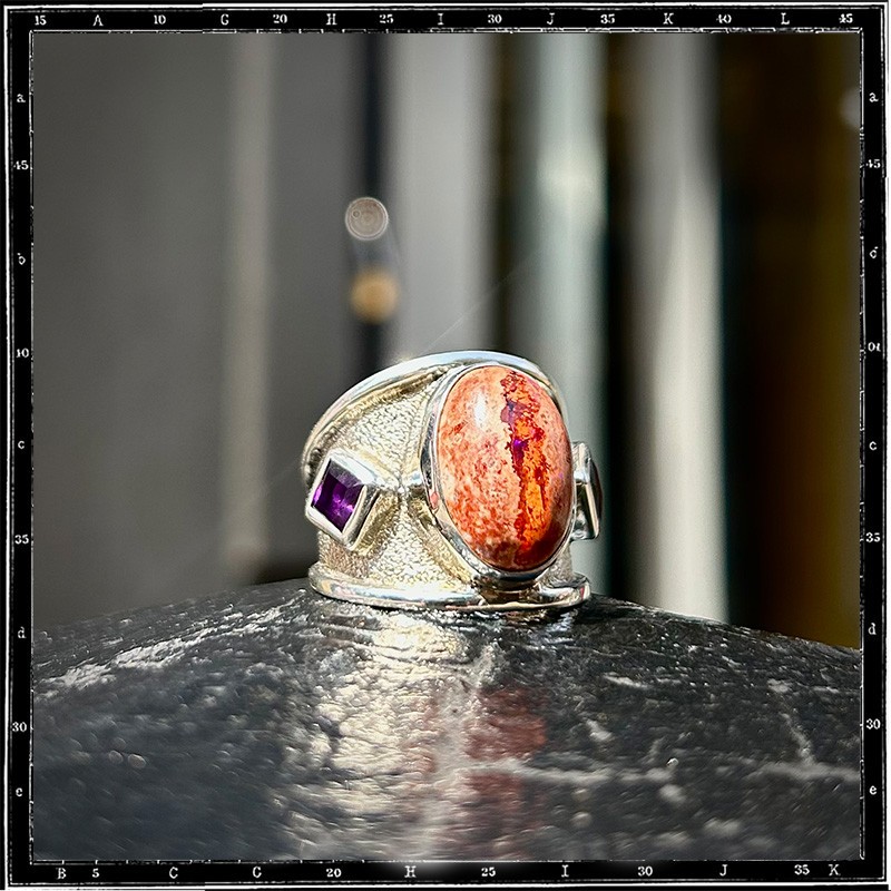 Custom Fire Opal & Amethyst Classic Ring Custom Fire Opal & Amethyst Classic Ring