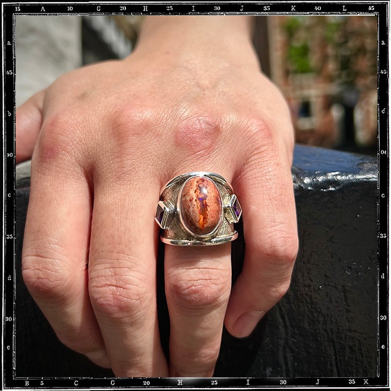 Custom Classic Fire Opal & Amethyst Ring Custom Classic Fire Opal & Amethyst Ring