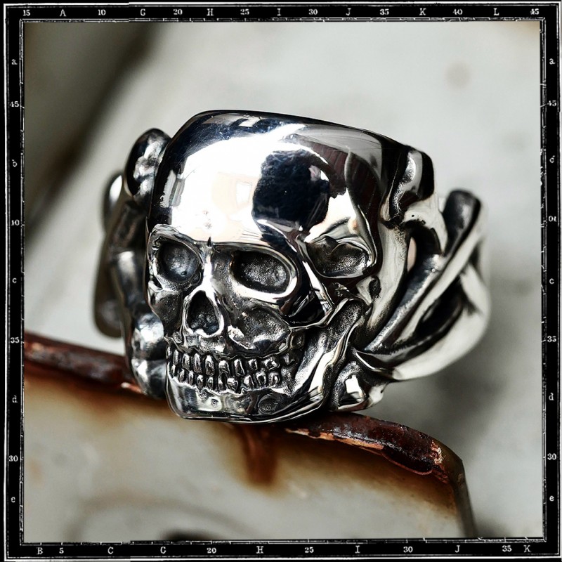 Flat Skull and Crossbones silver ring