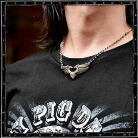 Large 3D heart & wings pendant