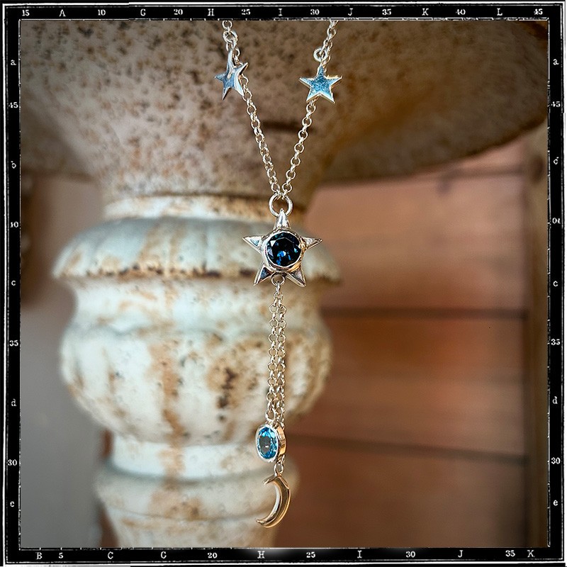 Custom Necklace Topaz Star and Moon