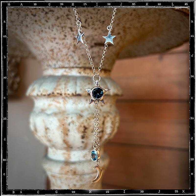 Custom Necklace Topaz Star and Moon