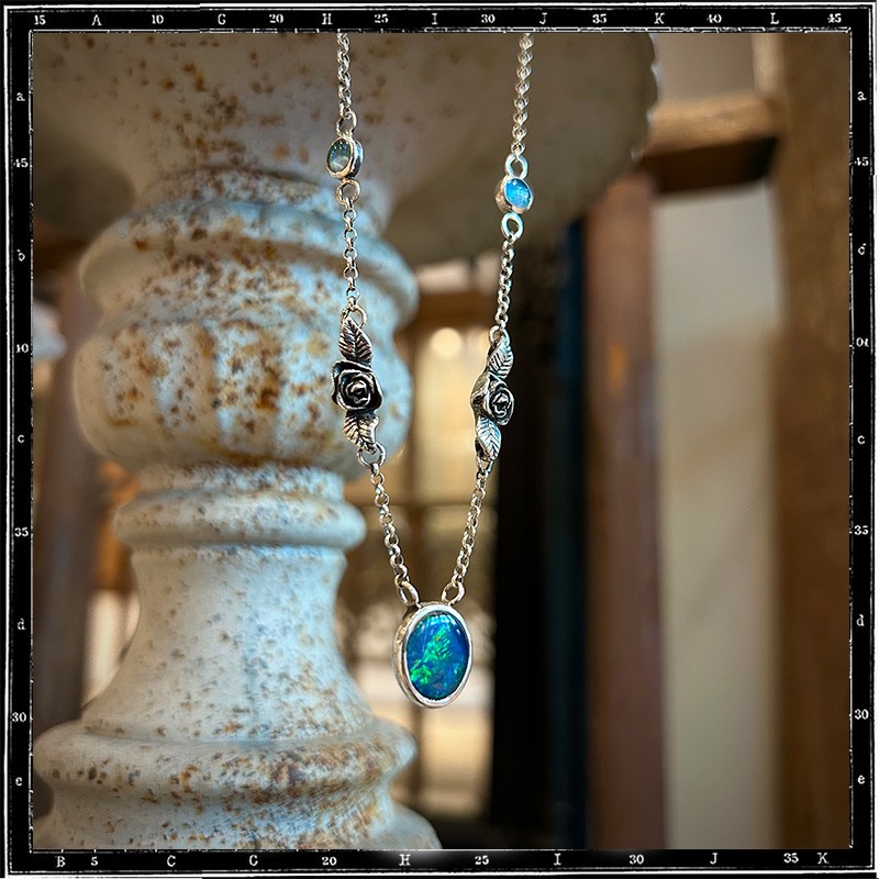 Custom Necklace Roses and Opal
