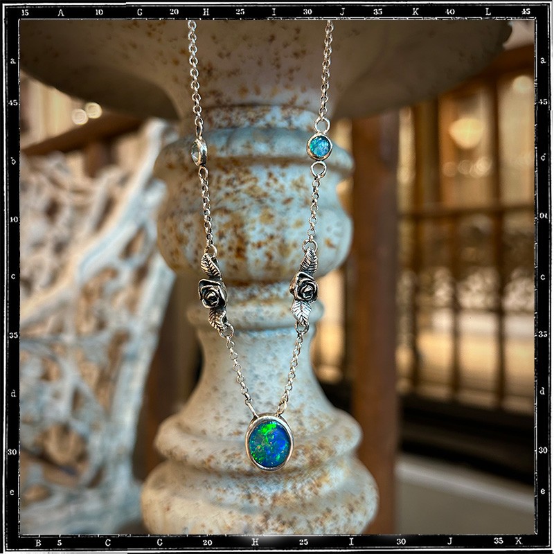 Custom Necklace Roses and Opal