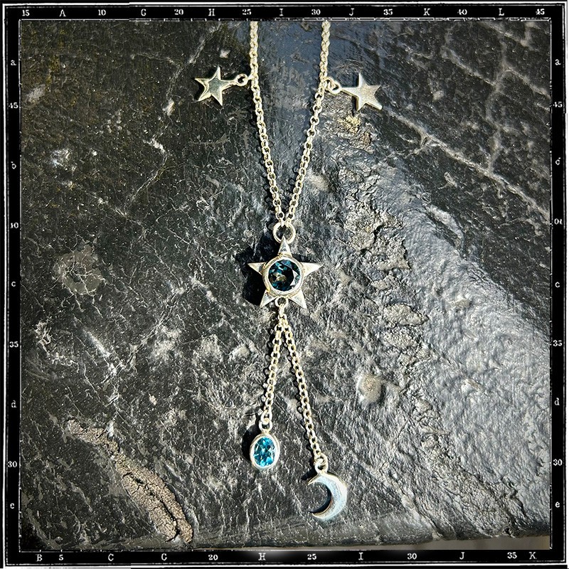 Custom Necklace Topaz Star and Moon